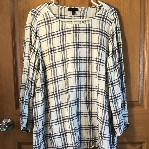 Lane Bryant White/Blue Blouse with tie - Picture 1 of 3
